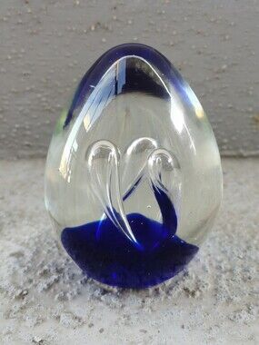 Vintage Hand Blown Blue Art Glass Paperweight Sculpture